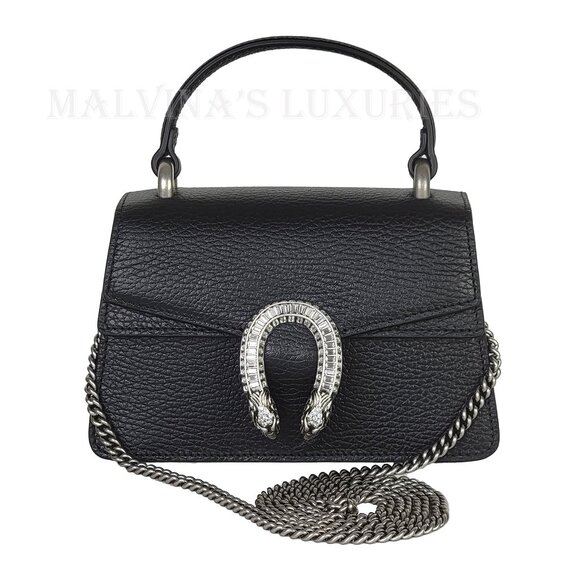 GUCCI BAG 752029 MINI DIONYSUS BLACK LEATHER w CRYSTAL TIGER TOTE - Picture 12 of 16